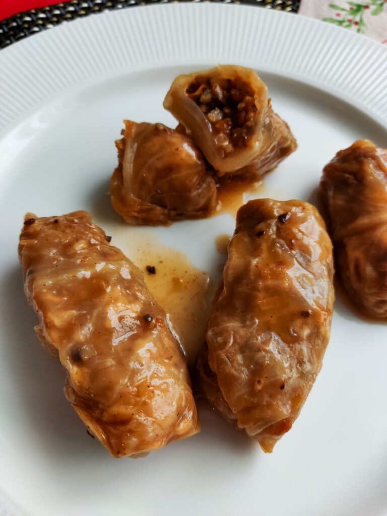 Vegan Serbian Style "Sarma" stuffed with leeks and mushrooms