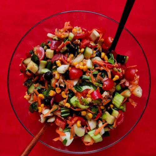 Rainbow Salad with-Lemon and Garlic Dressing