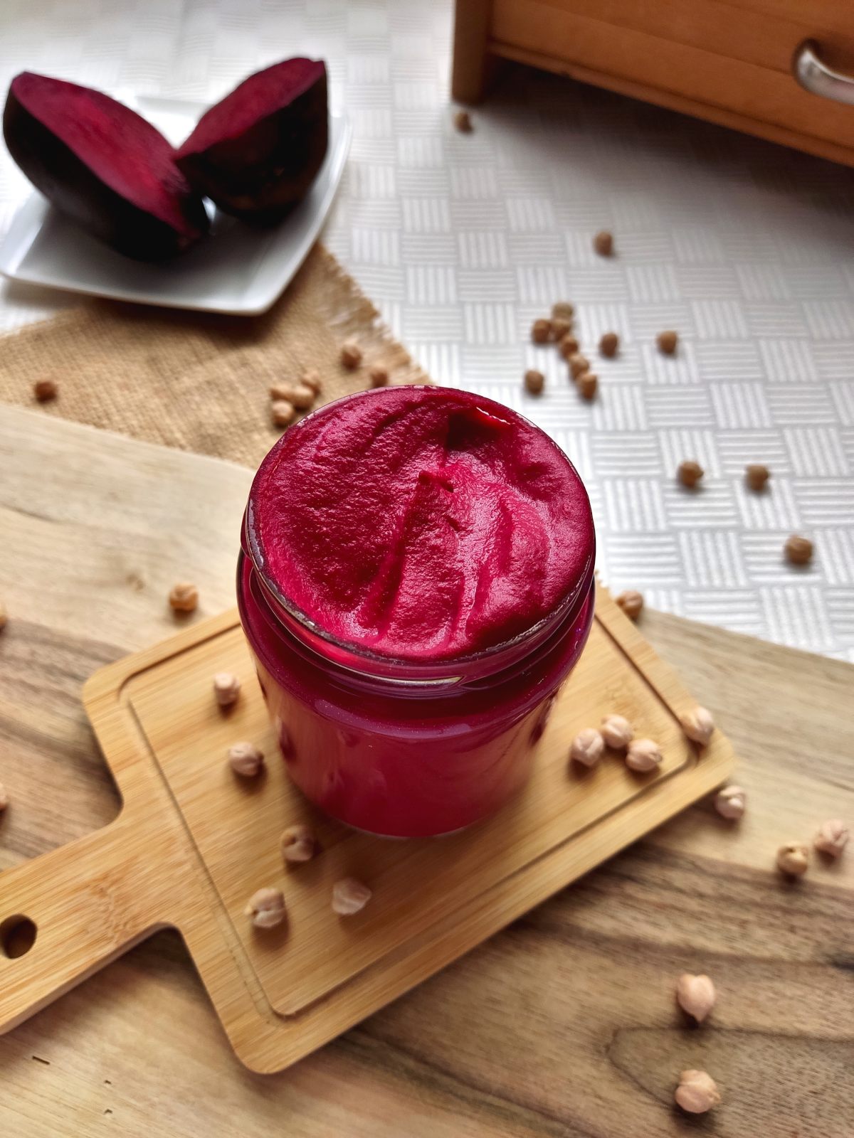 Hummus with Beets in a jar