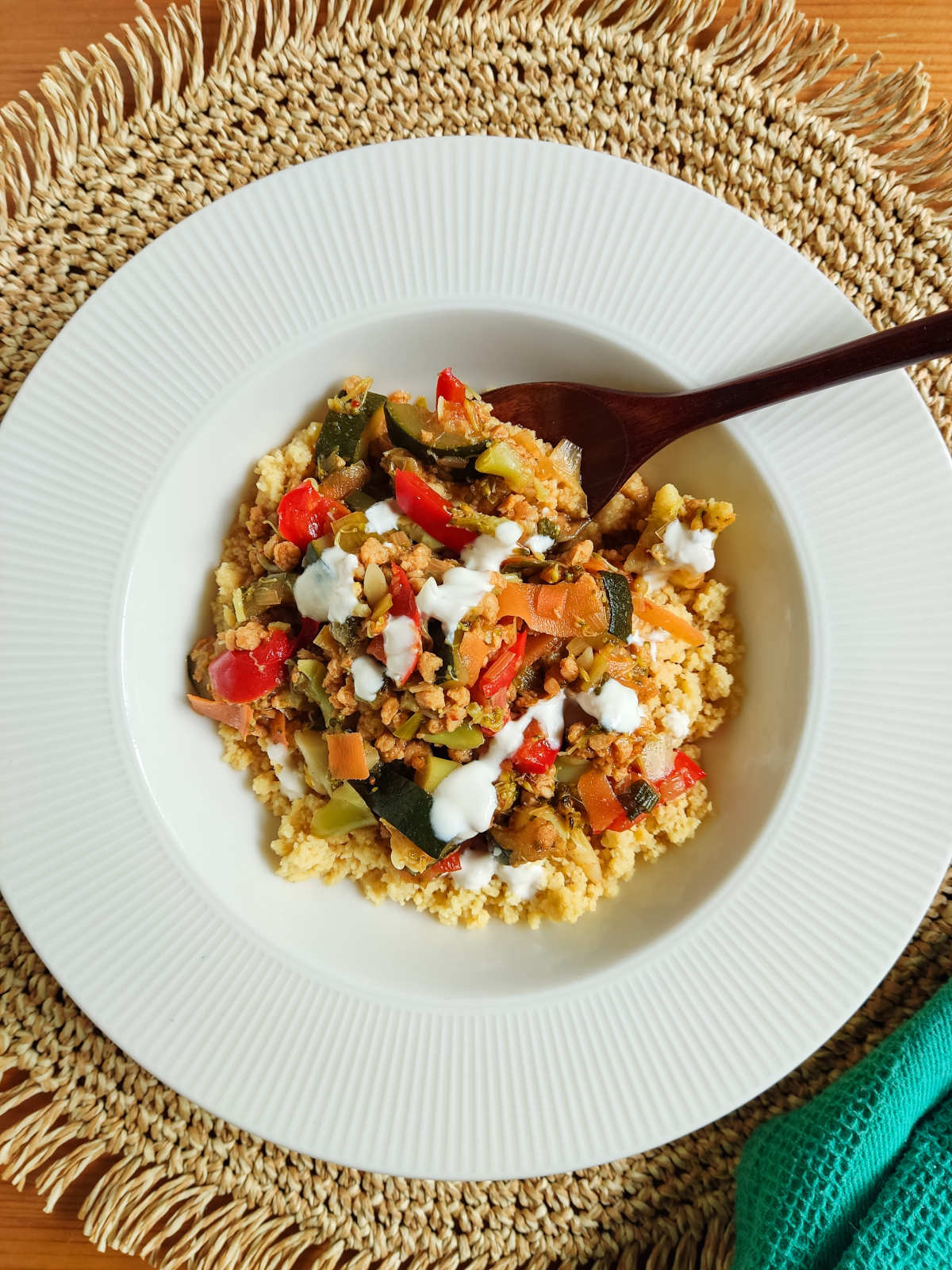 Stewed Vegetables with Soy Crumbles in a plate