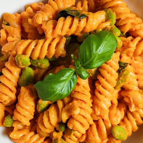 Vegan Bell Pepper and Carrot Pasta Sauce in a plate