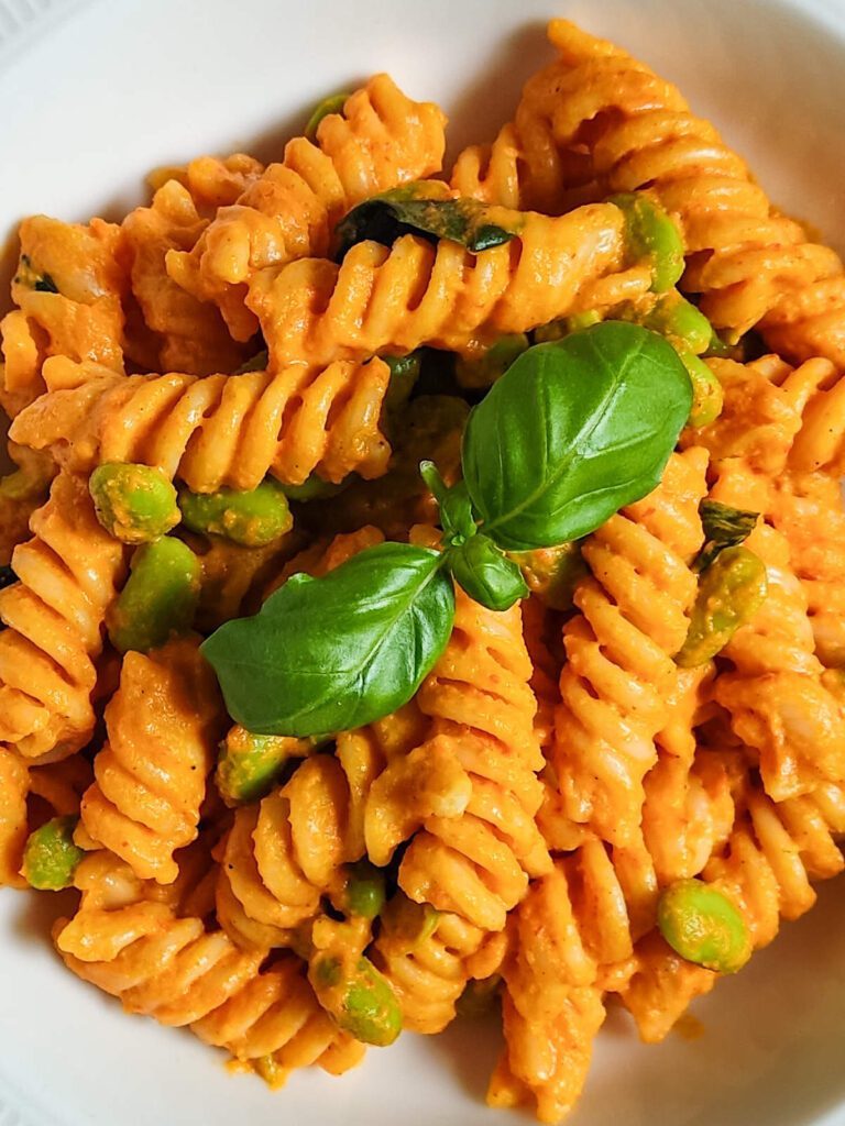 Vegan Bell Pepper and Carrot Pasta Sauce in a plate